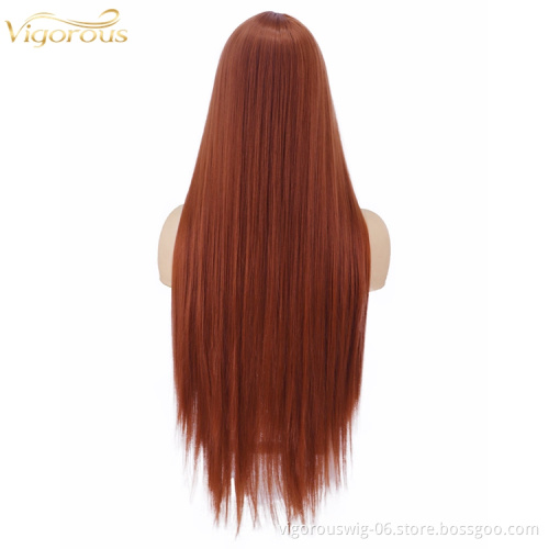 Natural Cosplay High Quality Long Cheap 30 Inch Synthetic Hair Fiber Wigs Pre Plucked Hair Line Wig Frontal Lace Black Women